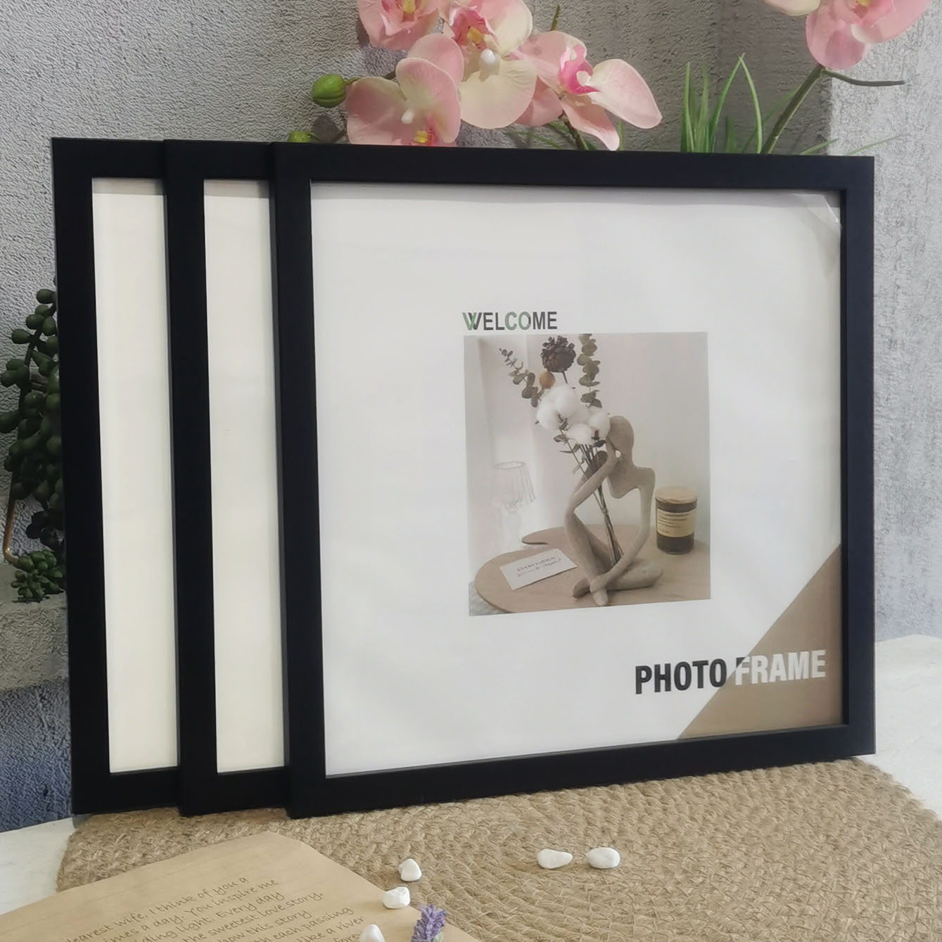 Engraved Wood Frame - 3 Adet Ahşap Kare Fotoğraf Çerçeveleri