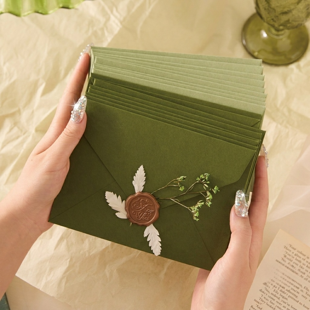 Wax Seal Letter Kit - 20/50 Adet Avokado Desenli Romantik Zarflar