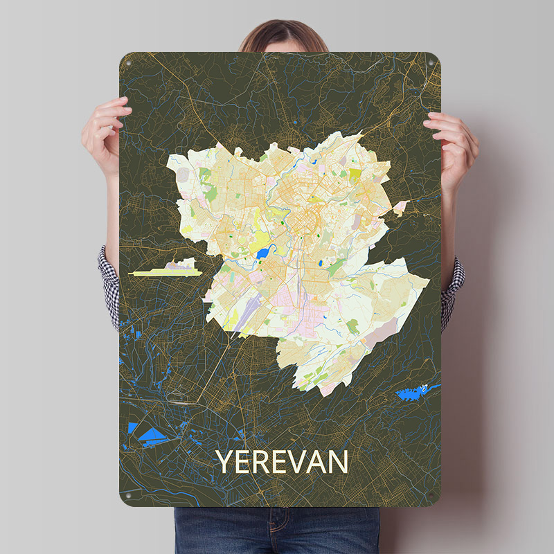 Custom Map Poster - Erevan Şehir Haritası Teneke Poster Özel
