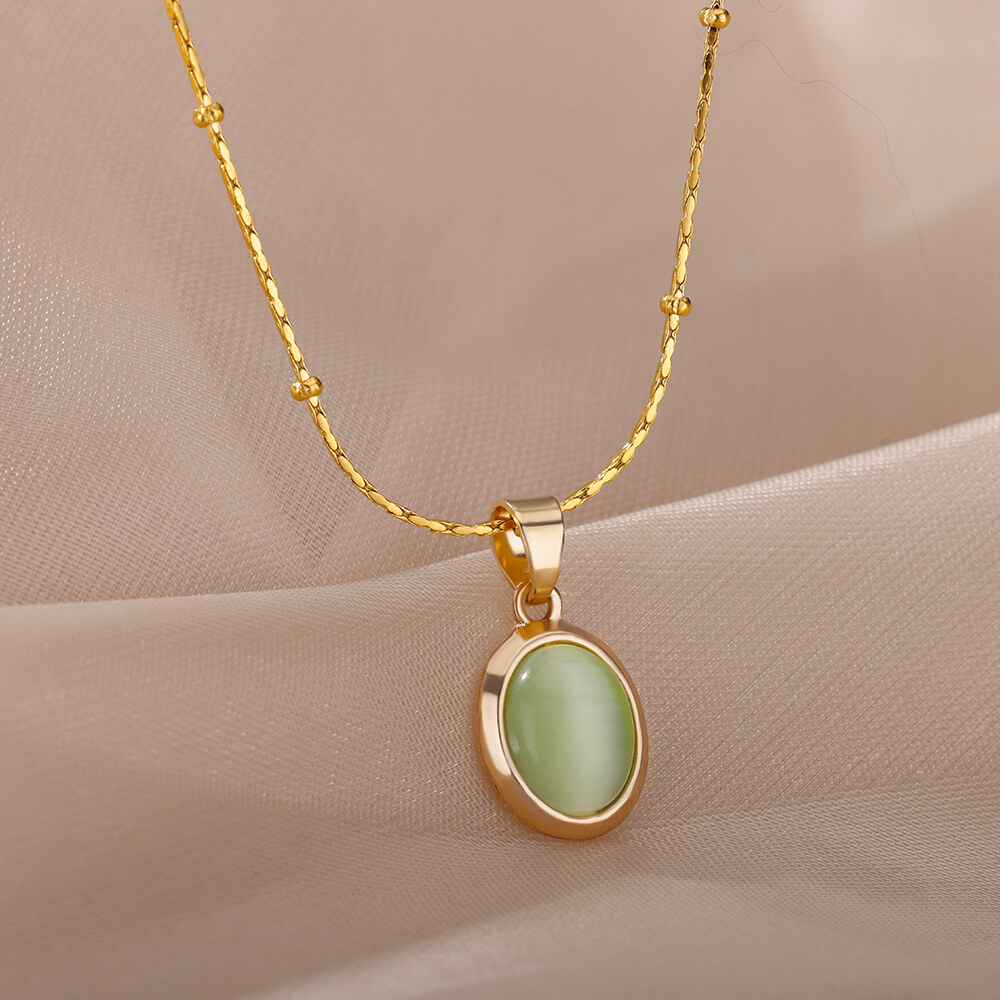 Birth Flower Necklace - Moda Taş Opal Oval Kolye Kadınlar