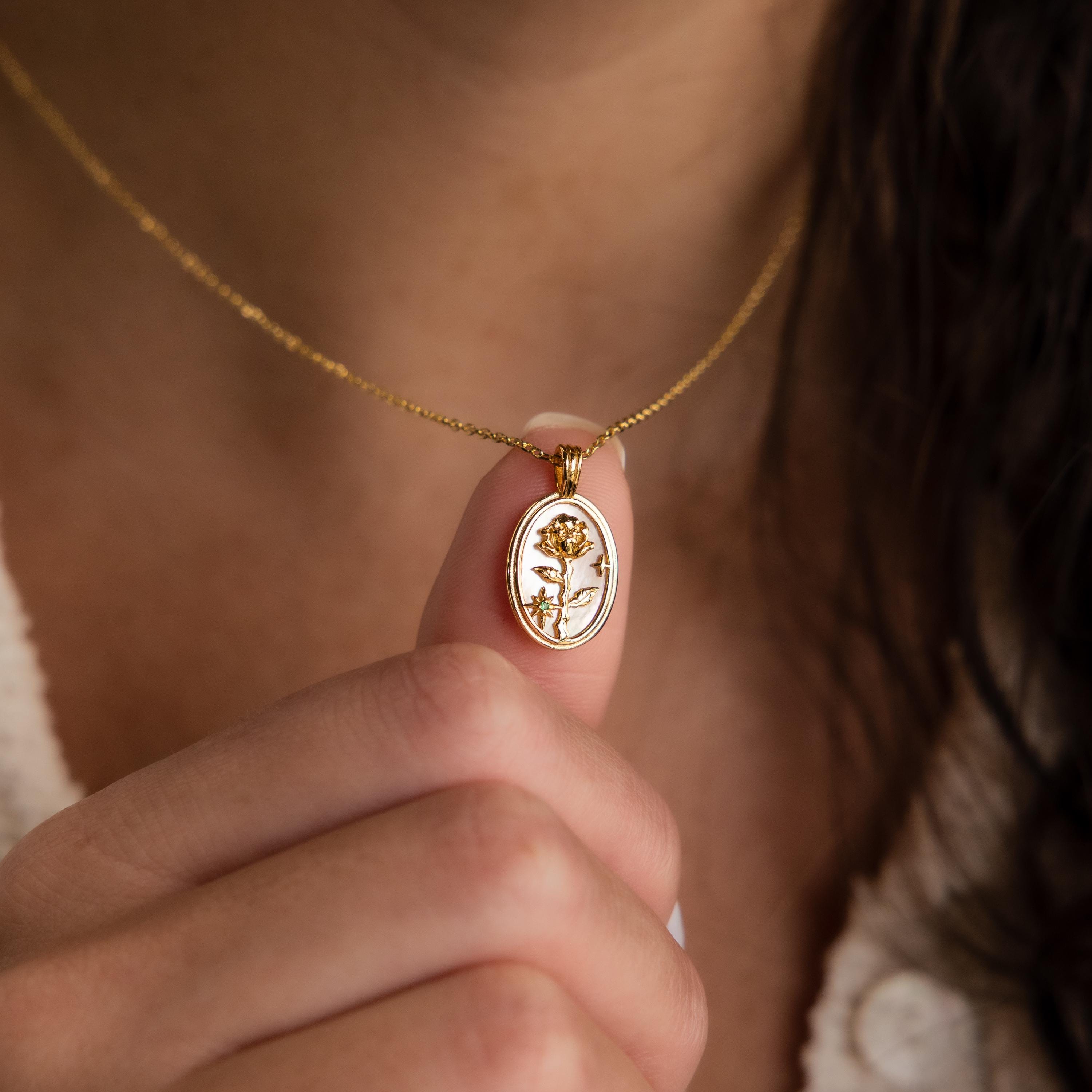 Birth Flower Necklace - Kadınlar için Paslanmaz Çelik Çiçek Kolye,