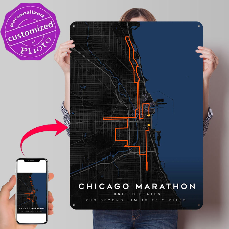 Custom Map Poster - Chicago Maratonu Rota Haritası 3D Doku