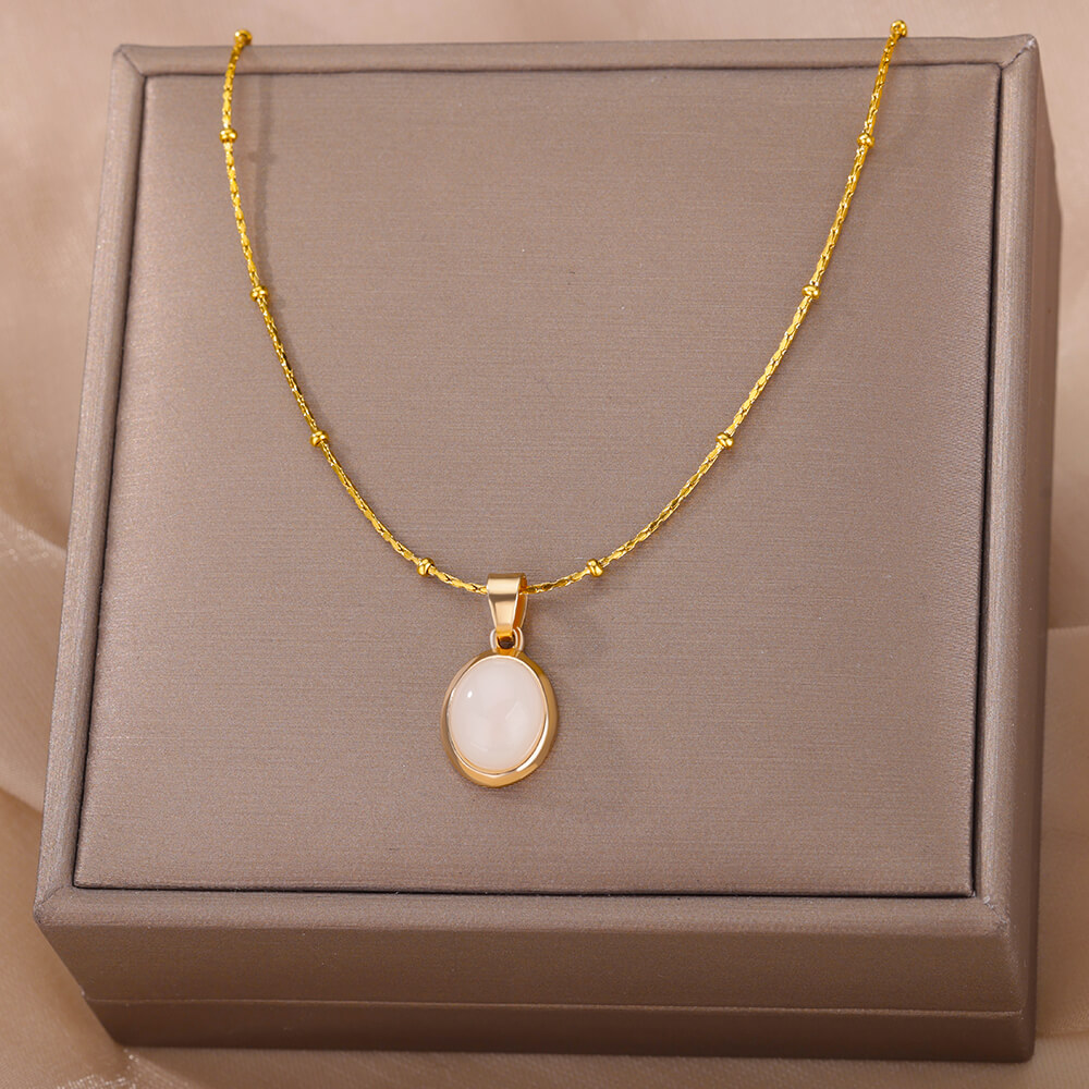 Moda Taş Opal Oval Kolye Kadın - Birth Flower Necklace incelemesi ve fiyatı